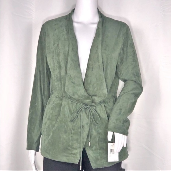 Blank NYC Sage Vegan Suedes Waterfall Lapel Drawstring Front Closure Jacket SzS - Picture 2 of 16